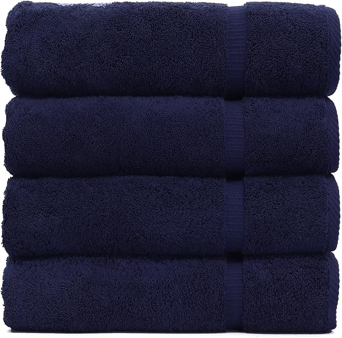 Luxury Hotel & Spa Collection Highly Absorbent, Quick Dry 100% Turkish Cotton 700 GSM, Eco Friendly Towel, for Bathroom Dobby Border Soft Bath Towel Set 27 X 54 -Navy Blue, Bath Towels - Set of 4