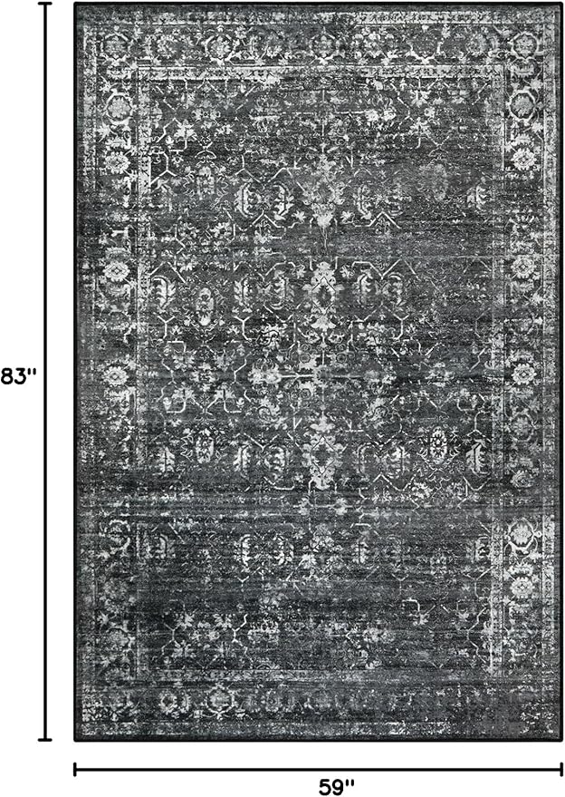 Lahome 6x9 Area Rugs Washable Rugs for Bedroom Large Black Area Rug for Bedroom,Soft Vintage Distressed Rug Non Slip Stain Resistant Indoor Carpet for Dining Decor