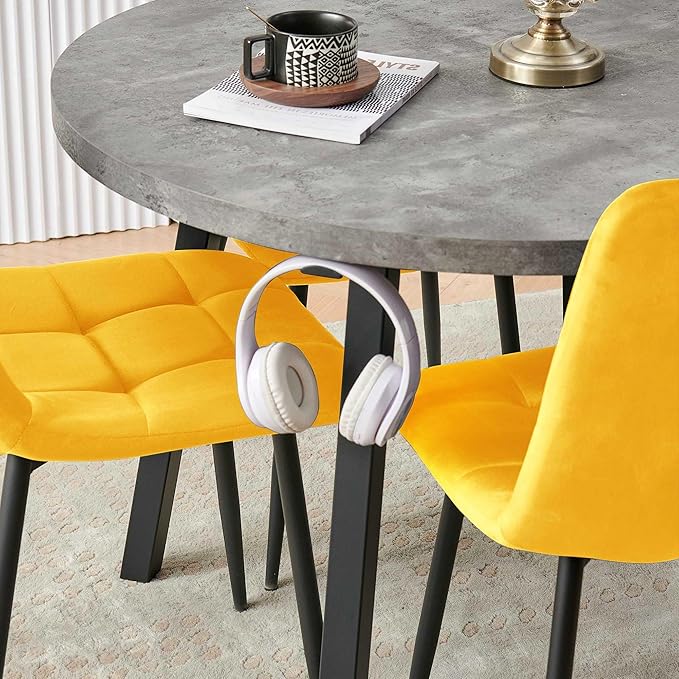 Modern 4-Person Round Dining Table Set, Space-Saving for Kitchen, Living Room, Apartment, Includes Dining Table & 4 Yellow Chairs,Small Dining Room Set for 4