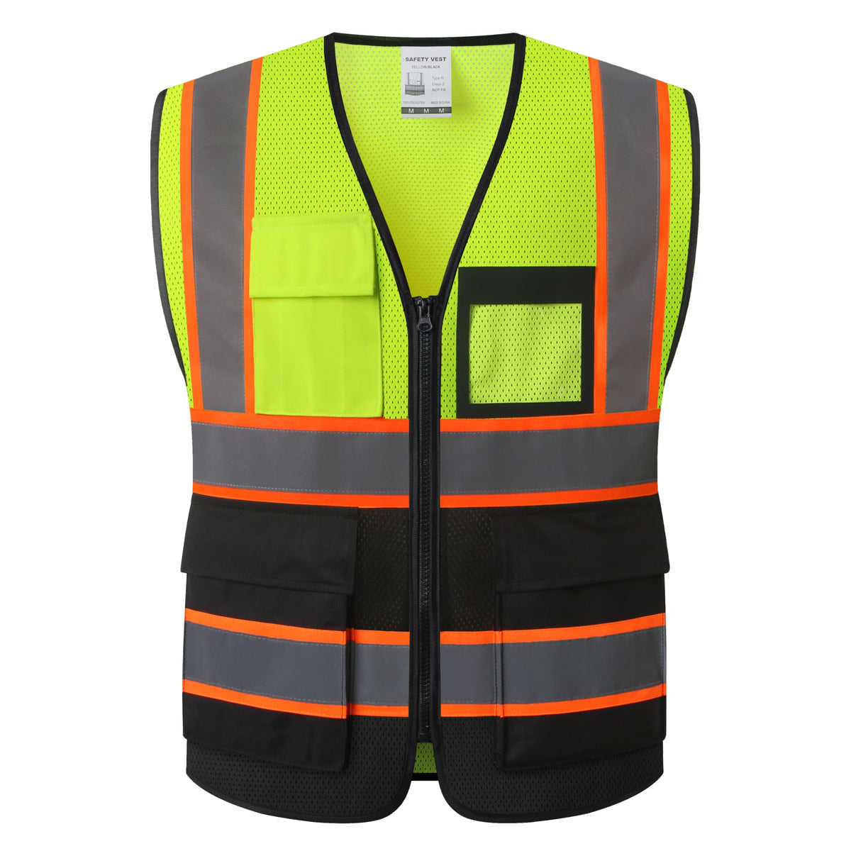 ASIPHITU Reflective High Visibility Safety Vest for Men Women Security with Pockets Zipper Front for Work Vest with Reflective Strips Meets ANSI/ISEA Standards(H-YellowBlack-2XL)