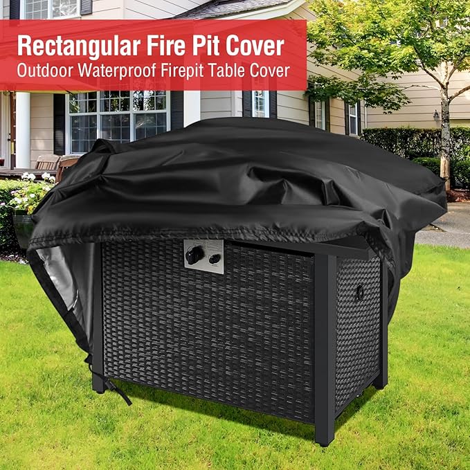 Youlvy Fire Pit Cover Rectangular 43 Inch - Waterproof Outdoor Fire Table Cover Rectangle Heavy Duty, 600D Patio Propane Gas Firepit Cover Rectangular Tear Weather Resistant - 43 x 24 x 25 Inch