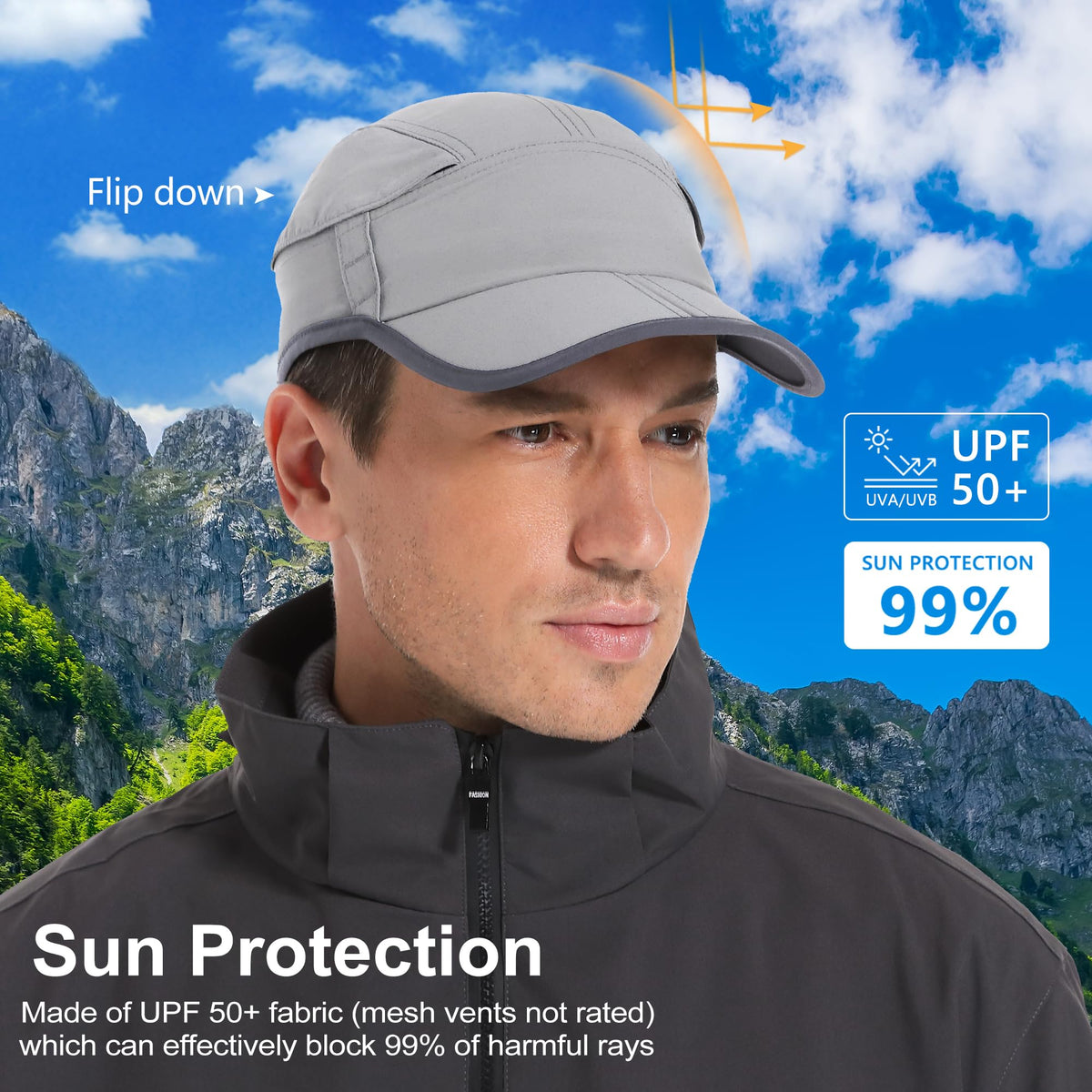 GADIEMKENSD Quick Drying Baseball Cap with Breathable Mesh, UPF50+ Sun Protection Running Cap for Men, Cooling Dri Fit Hat, Foldable Sports Hat for Hiking Gym Workout Golf Light Grey