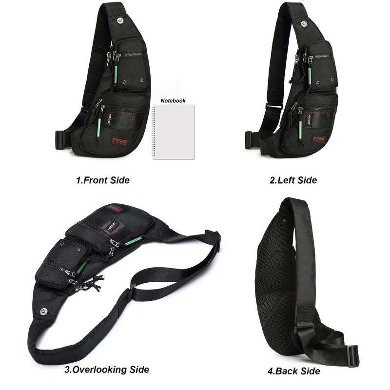 NICGID Sling Bag Chest Shoulder Backpack Crossbody Bags Casual Daypack for Men Women (Black-2854)