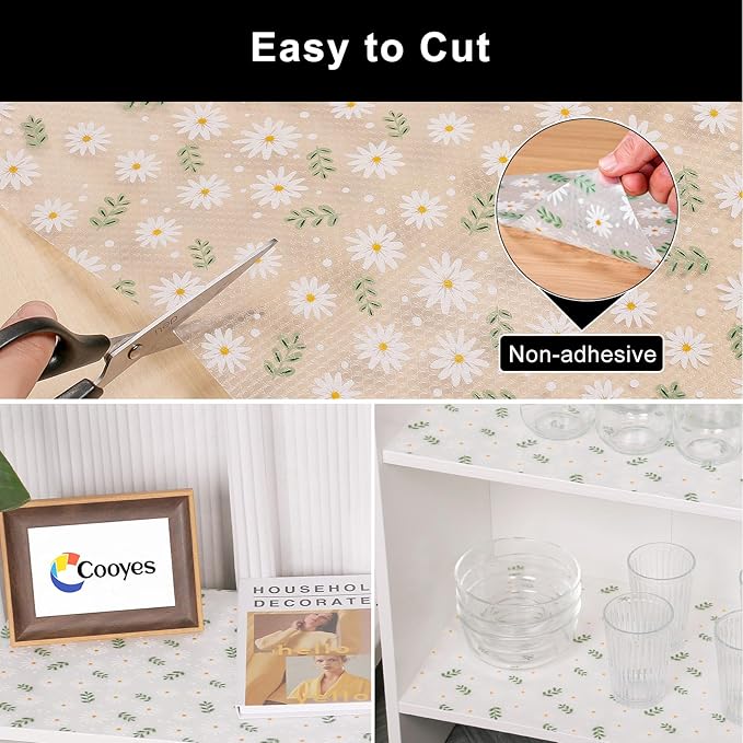 Cooyes Shelf Liner – Premium Non-Adhesive Cabinet & Drawer Liner for Kitchen – Waterproof Shelf Paper with Modern Pattern – Durable EVA Cabinet Mat – Easy to Cut （12" W x 360" L）