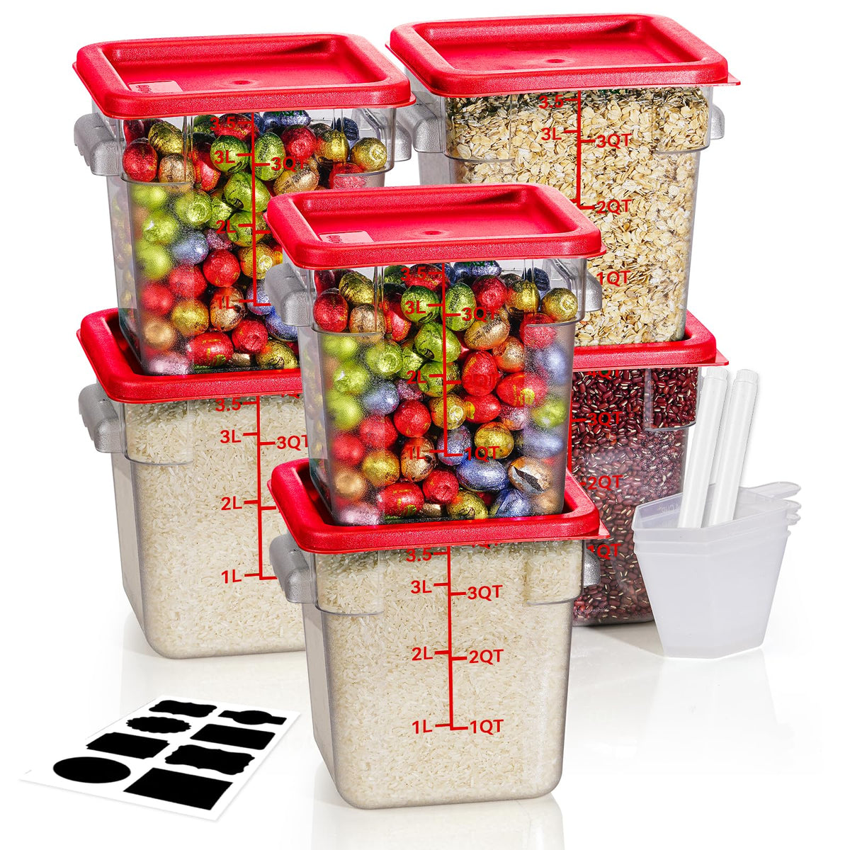 SVKLHY 4QT 4PCS NSF Commercial Clear Food Storage Containers with Lids(RED)