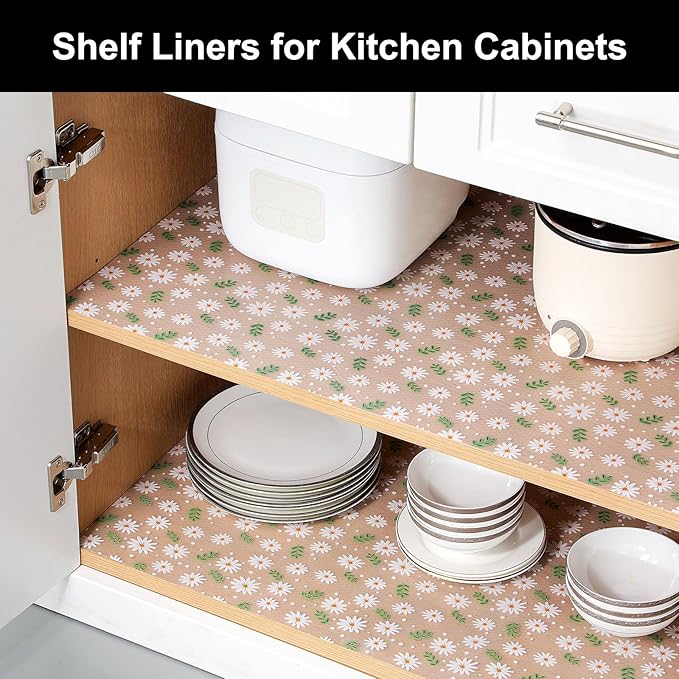 Cooyes Shelf Liner – Premium Non-Adhesive Cabinet & Drawer Liner for Kitchen – Waterproof Shelf Paper with Modern Pattern – Durable EVA Cabinet Mat – Easy to Cut （12" W x 360" L）