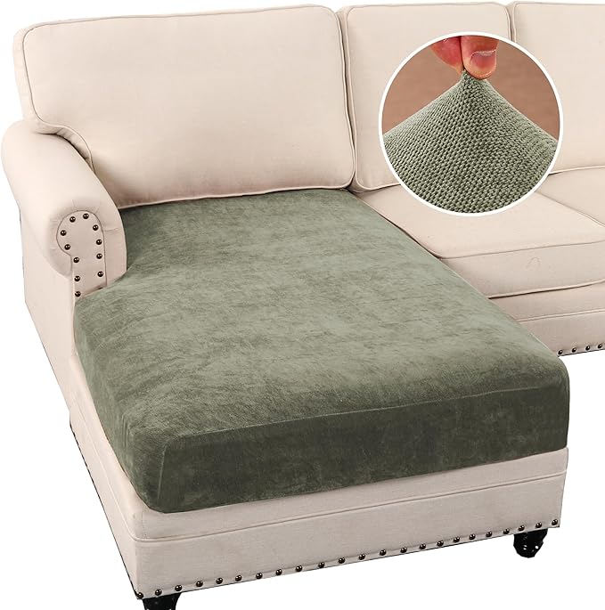 H.VERSAILTEX Chenille Chaise Couch Cover High Stretch Sectional Couch Covers for L Shaped Sofa Both Left/Right Thick Soft L Shaped Couch Cover(Chaise Cushion Cover,Tea Tree)