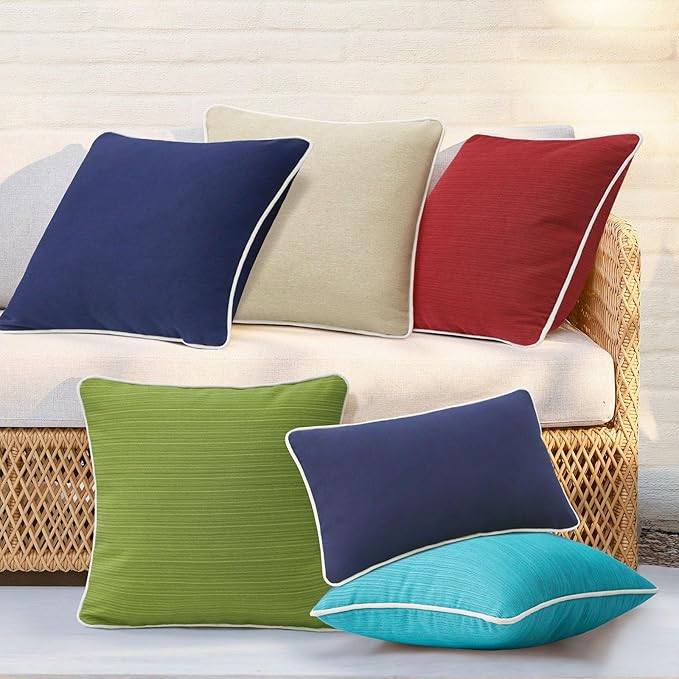 Decorative Outdoor Water Repellent Throw Pillows with Inserts, Set of 4, 18" x18" Pillows for Patio, Backyard, Bed, Couch, and Patio Furniture, Red