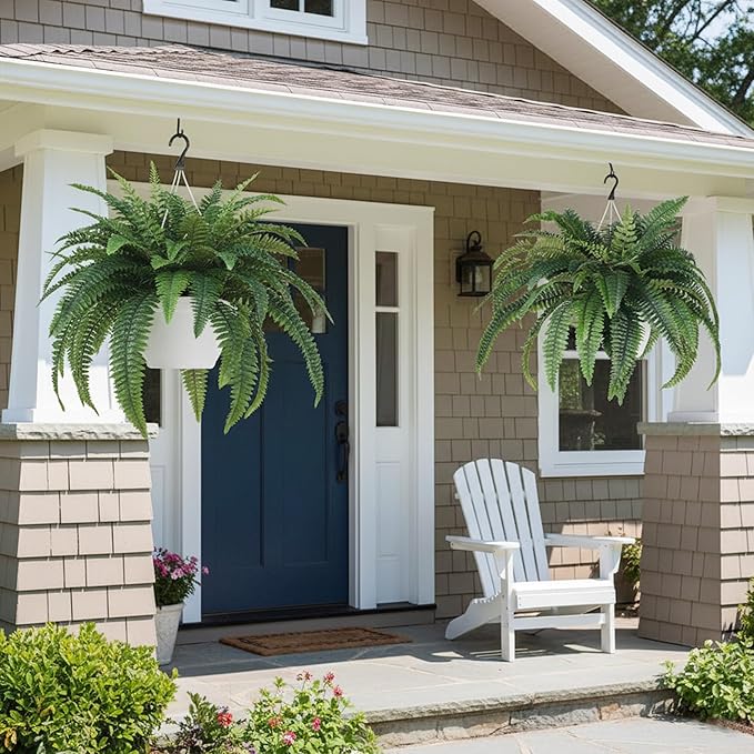 45" Fake Ferns, Set of 2 Boston Fern Artificial Plants for Decorating Office, Patio, Living Room Home Yards Farmhouse Decor, Green