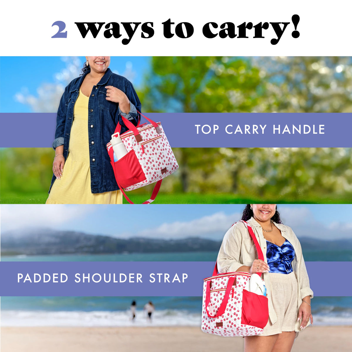 Fit & Fresh, 24-Can Soft Cooler Bag Insulated Leak-Resistant, Portable Soft Cooler, Large Cooler, Soft Sided Cooler Bag, Travel Cooler, Cherry