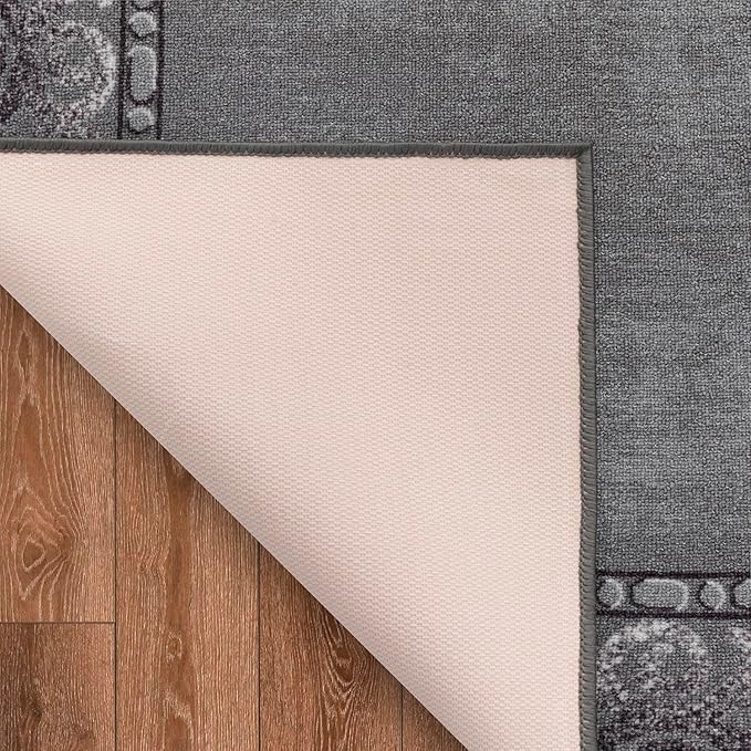 Antep Rugs Alfombras Bordered Modern 8x10 Non-Slip (Non-Skid) Low Pile Rubber Backing Indoor Area Rug (Gray, 7'10" x 10')