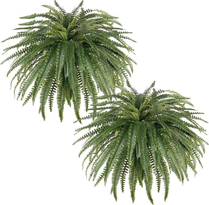 46" Artificial Fern Plants, Set of 2 Large Fake Ferns for Outdoors Indoor, Realistic Faux Boston Fern Bush with 71Fronds Each for Planter, Garden, Porch, Home Décor