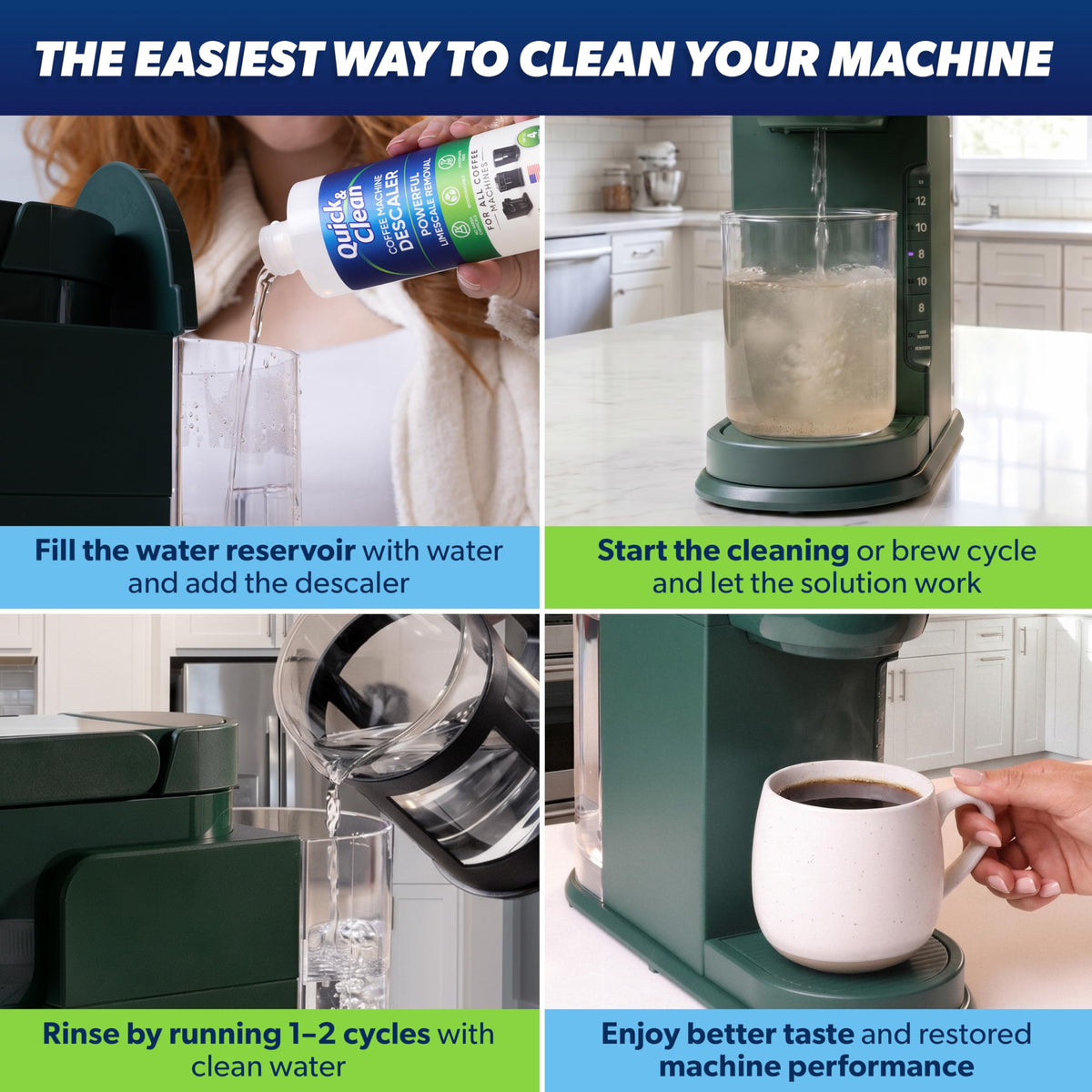 Quick & Clean 2-Pack Descaler (8 Total Uses) - Made in the USA - Descaling Solution for Keurig, Nespresso, Ninja, Delonghi, Coffee and Espresso Machines