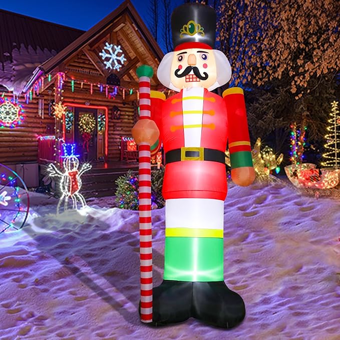 Bshine Giant Christmas Inflatable Outdoor Decorations, 12FT Nutcracker Soldier Christmas Blower Up with Lighted Holiday Large Yard Inflatables Decorations for Xmas Home Garden Lawn Decorations