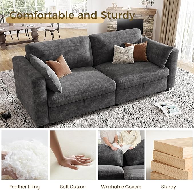 KKL Modular Sectional Sofa Couches for Living Room, Loveseat Sofa Couch with Adjustable Backrest, 2 Seater Sofa Couch with Comfy Cushion, Chenille, Grey