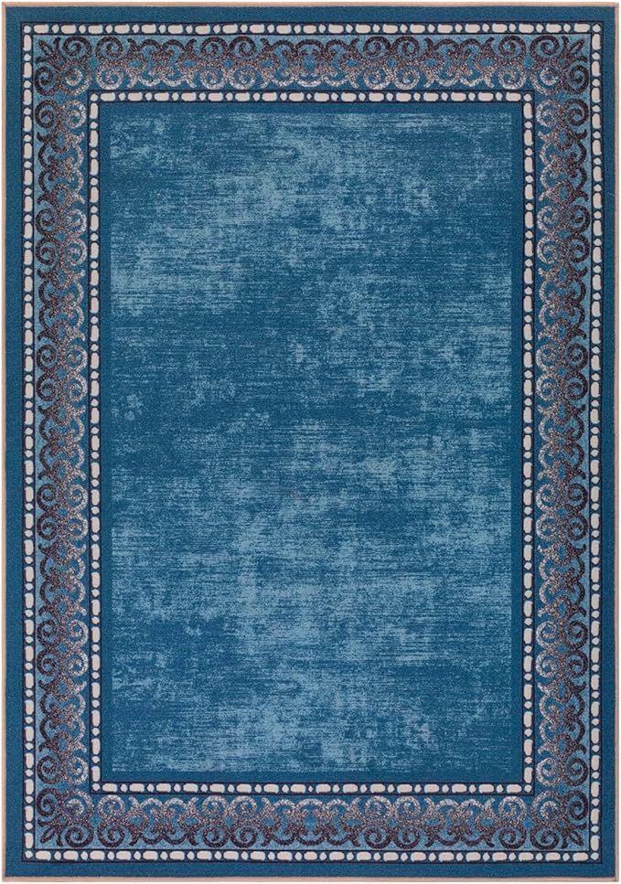 Antep Rugs Alfombras Bordered Modern 4x6 Non-Slip (Non-Skid) Low Pile Rubber Backing Indoor Area Rug (Turquoise Blue, 4' x 5'8")