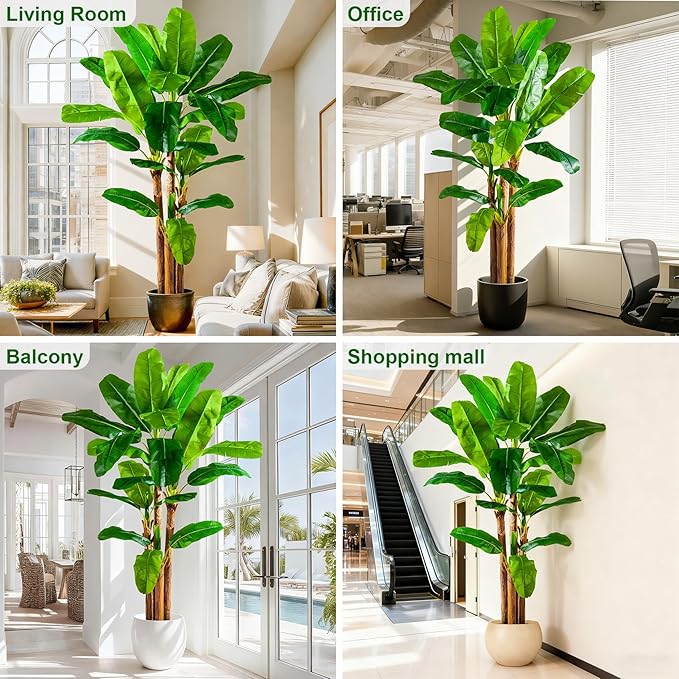 Large Fake Tropical Bananas Trees Tall Artificial Banana Tree Indoor Outdoor Realistic Floor Plant Big Faux Plants for House Home Living Room Office Front Porch Decor Outside Patio para decoracion