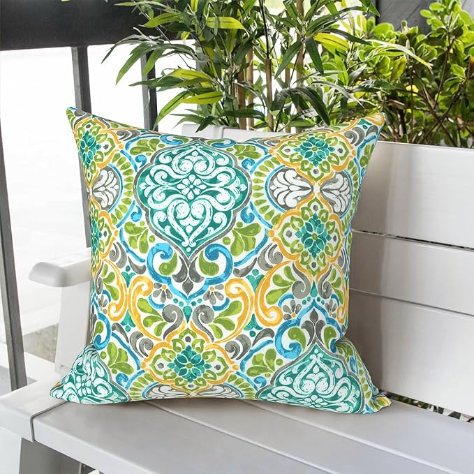 LVTXIII Outdoor Pillow Covers ONLY, Square Throw Pillow Covers, Modern Cushion Cases for Sofa Patio Couch Decoration 18 x 18 Inch, Pack of 2, Damask Green