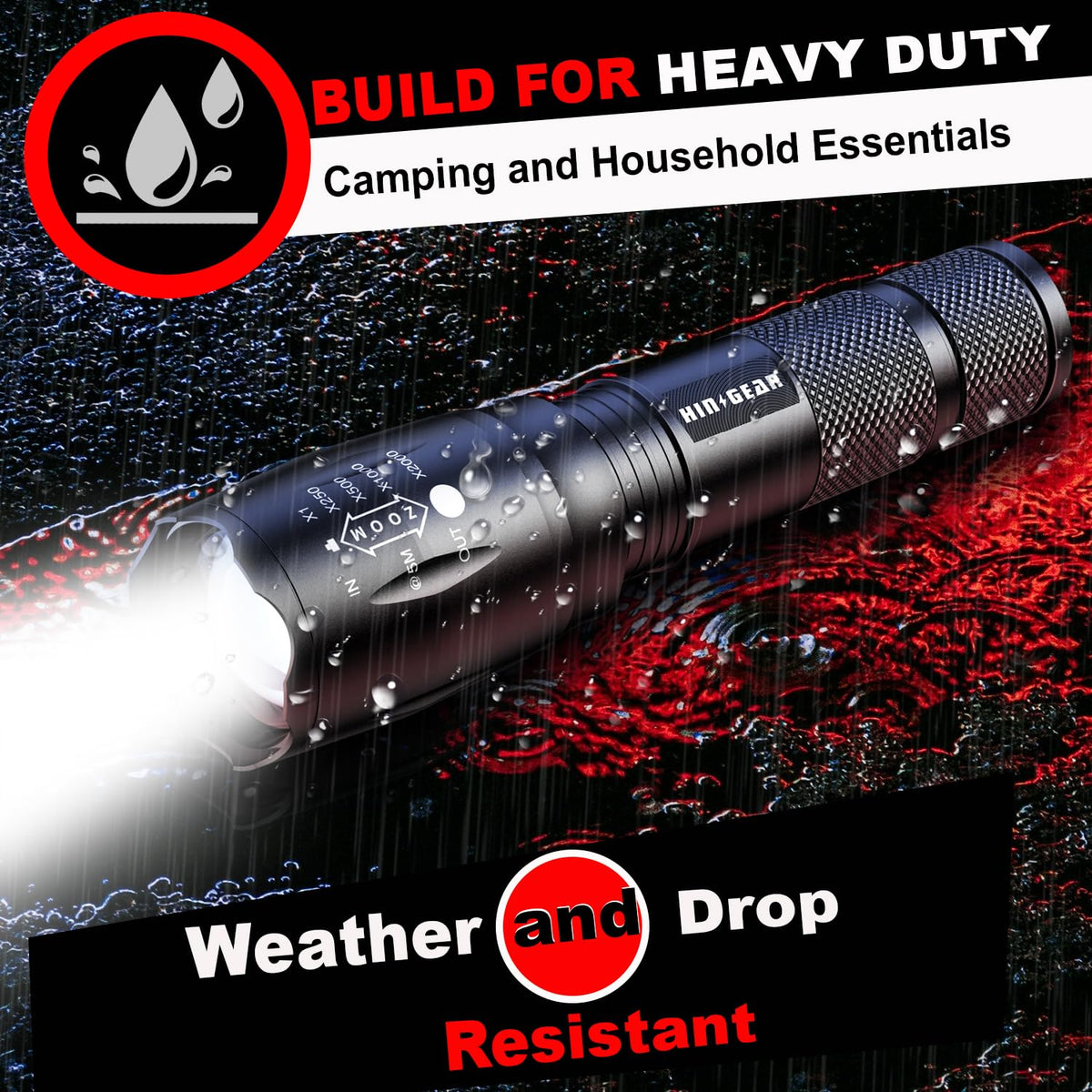 HinsGEAR 1 Mode Flashlights 6 Pack, Bright Zoomable LED Tactical Flashlight High Lumens, Water Resistant Portable Pocket Flash Light for Emergency, Camping Essentials, Gift - SL2000