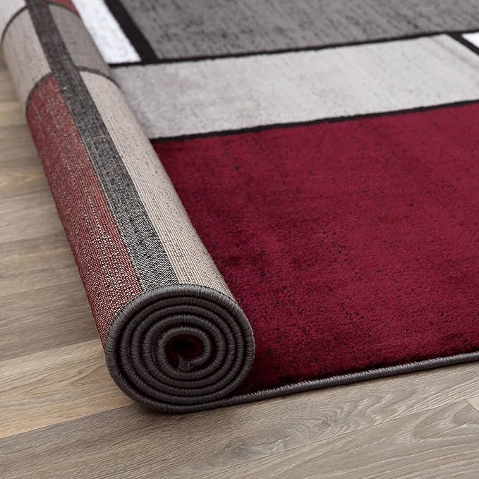 Rugshop Modern Geometric Boxes Red Area Rug, Carpet with Jute Backing for Hallway, Entryway, or Laundry Room, 2' x 7'2"