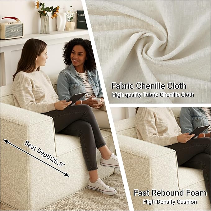 76" Sectional Compressed Sofa Modular Couches Loveseat 2 Deep Seat,High-Density Foam No Assembly Required,2-Piece(2xCorner) for Living Room Fabric Chenille Beige
