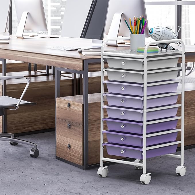 Simple Houseware Utility Cart with 8 Drawers Rolling Storage Art Craft Organizer, Purple