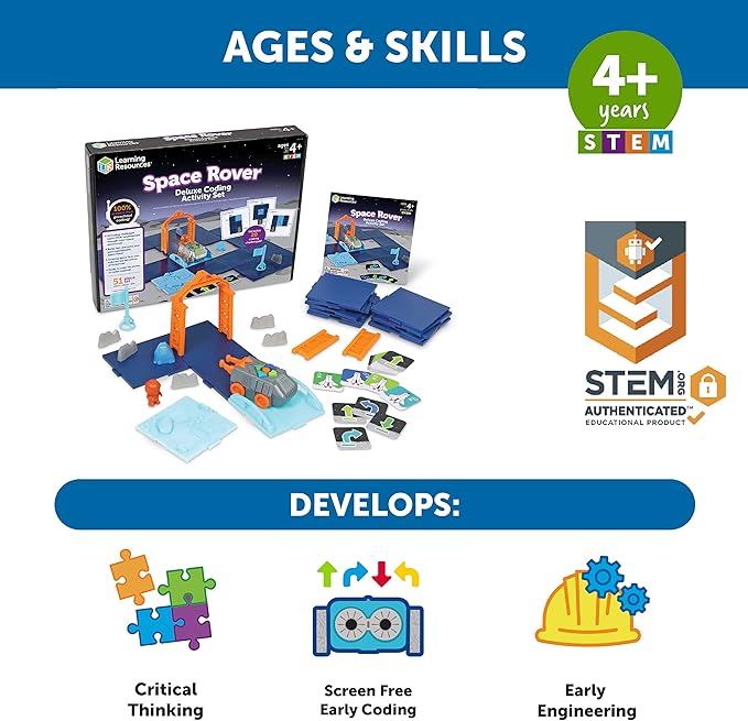Learning Resources Space Rover Deluxe Coding Activity Set - Robotics for Kids, STEM Interactive Programming, Scientific Toys, Critical Thinking, Engineering Gift, Games for Boys and Girls