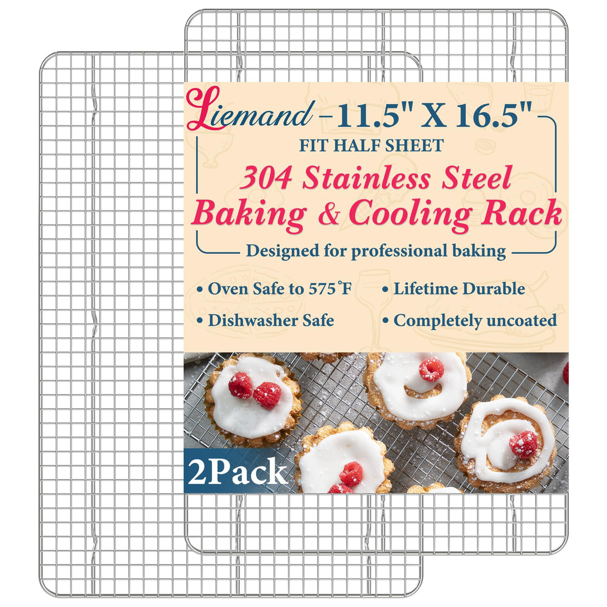 Cooling Racks for Cooking and Baking - 8.5"x12" Oven Safe Premium Stainless Steel Heavy Duty Baking Rack Tight-Wire, Fits Quarter Sheet Pan for Roasting & Grilling & Cooking - Set of 2