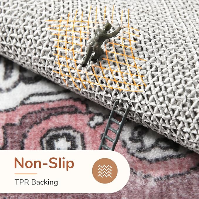 OPPODREAM Thin 8x10 Area Rugs, Washable Rugs 8x10 with Non Slip Backing, Faux Cashmere Low-Pile 8 x 10 Carpet, Pink & Cream