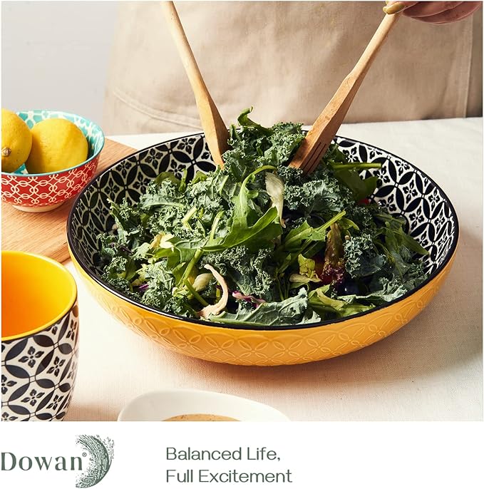 DOWAN Large Serving Bowls, 11.5 Inch Fruit Salad Bowls, Decorative Serving Dishes for Entertaining, 70 OZ Pasta Bowls Set of 2, Vibrant Color Mixing Bowls for Party, Wedding Gifts, Home Kitchen Decor
