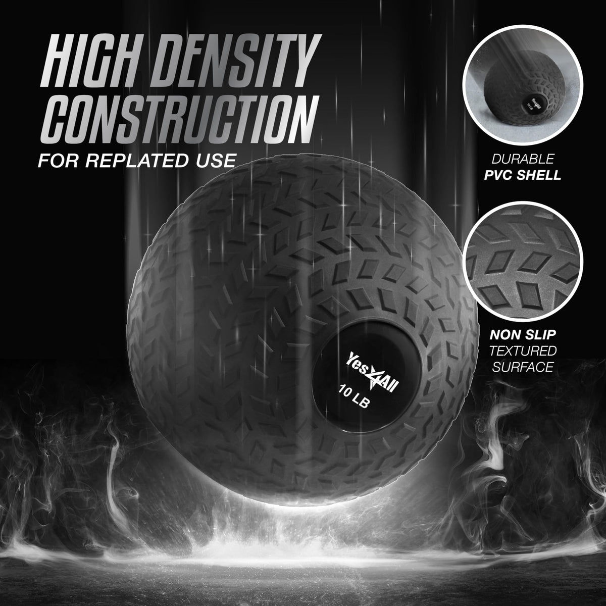 Yes4All 25 lbs Slam Ball for Strength, Power Workout - Fitness Exercise Ball with Grip Tread & Durable Rubber Shell (25 Lbs, Black)