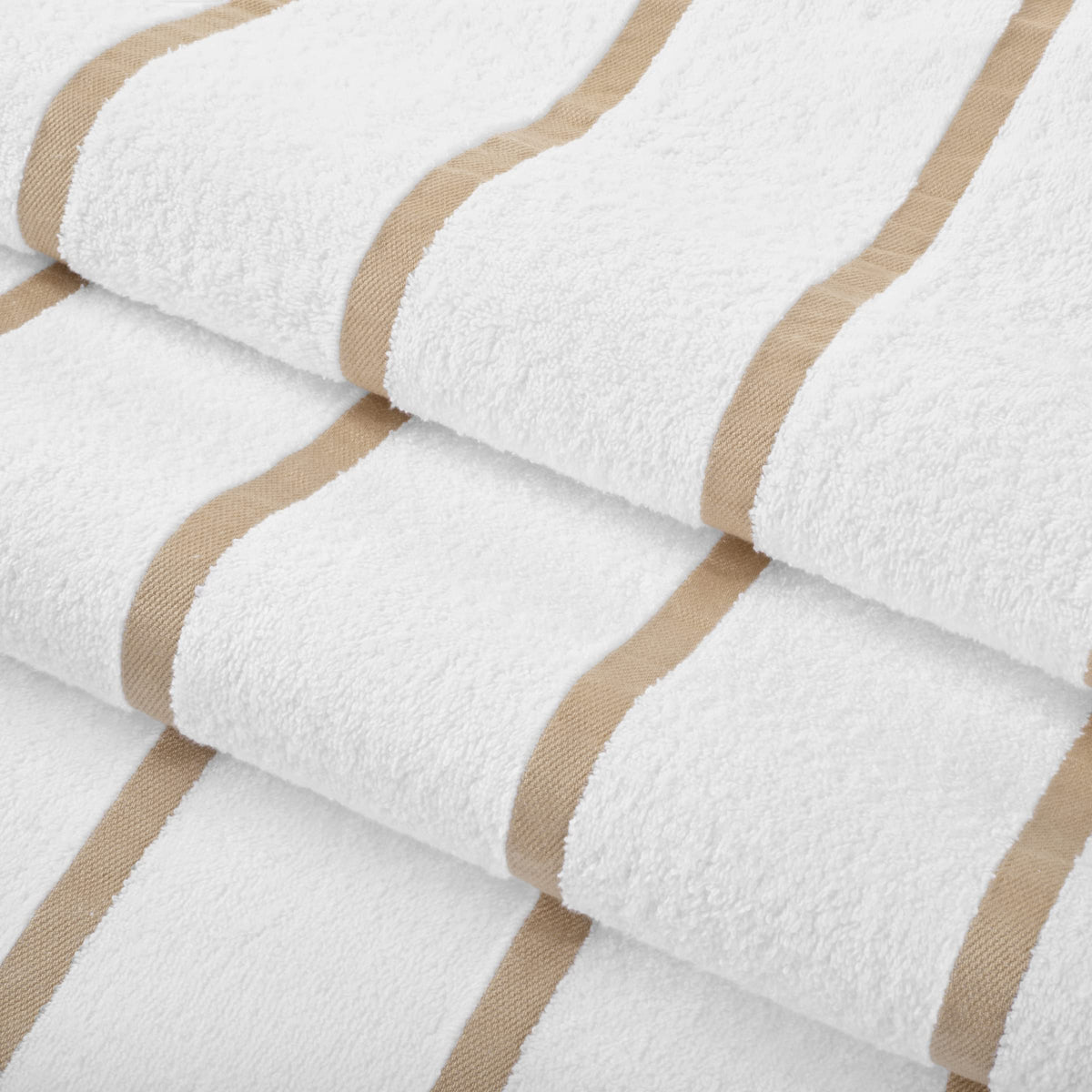 Arkwright Las Rayas Striped Beach Towel - Pack of 4 - Soft Plush Quick Dry White Cotton Terry Towels Set for Pool, Swim, and Hot Tub, 480 GSM Thick & Absorbent, 30 x 60 in, Beige