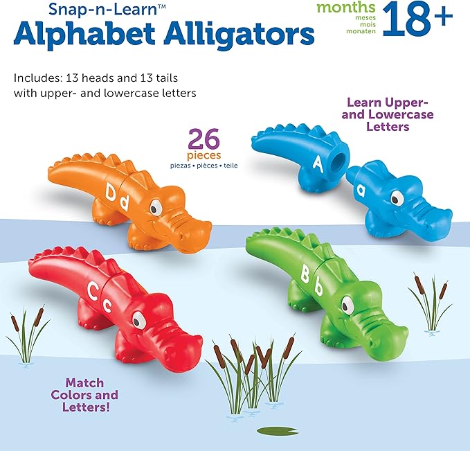 Learning Resources Snap-n-Learn Alphabet Alligators - Toddler Toys, Preschool ABC Activities, Fine Motor Skills, Alphabet Manipulatives, Phonetics and Reading, Sensory Gifts for Boys and Girls