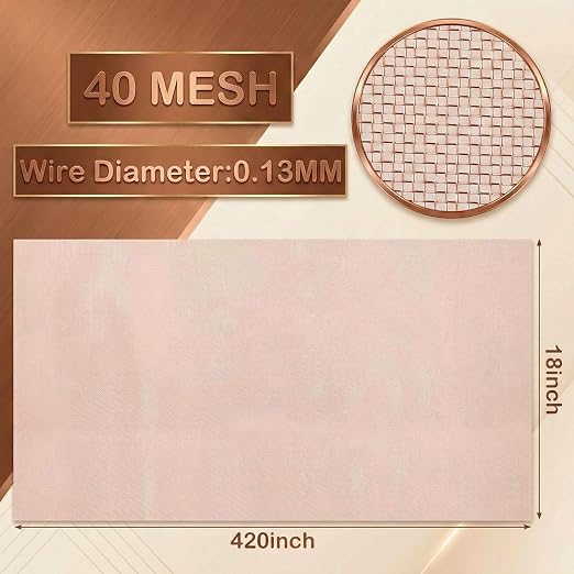 Therwen 18 Inch x 35 ft Copper Mesh Screen 99.9% Pure Copper 40 Mesh Roll Wire