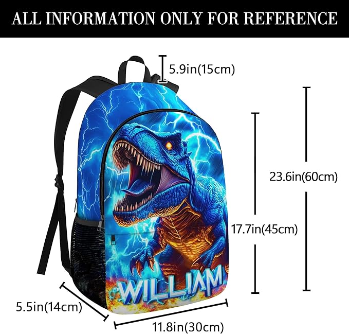 Dinosaur Backpack for Boys Personalized Name Bookbag Back to School Custom Kids Backpacks with Lunch Box for Elementary Middle School Blue
