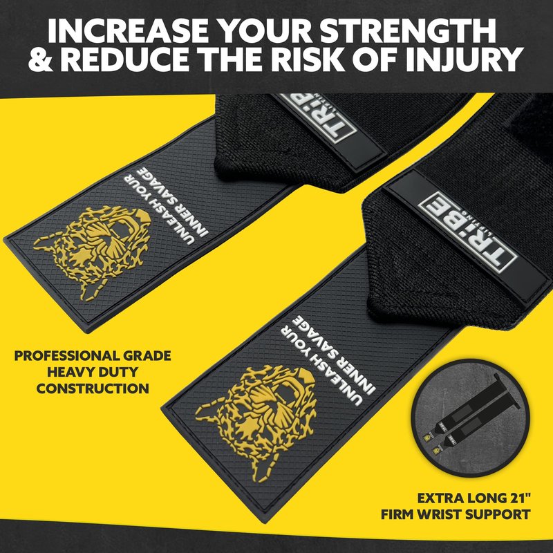 Tribe Lifting Wrist Wraps and Lifting Straps for Weightlifting - Heavy Duty Wrist Straps for Weightlifting Men - Gym Wrist Wraps for Bench Press, Deadlift Straps for Weight Lifting Accessories