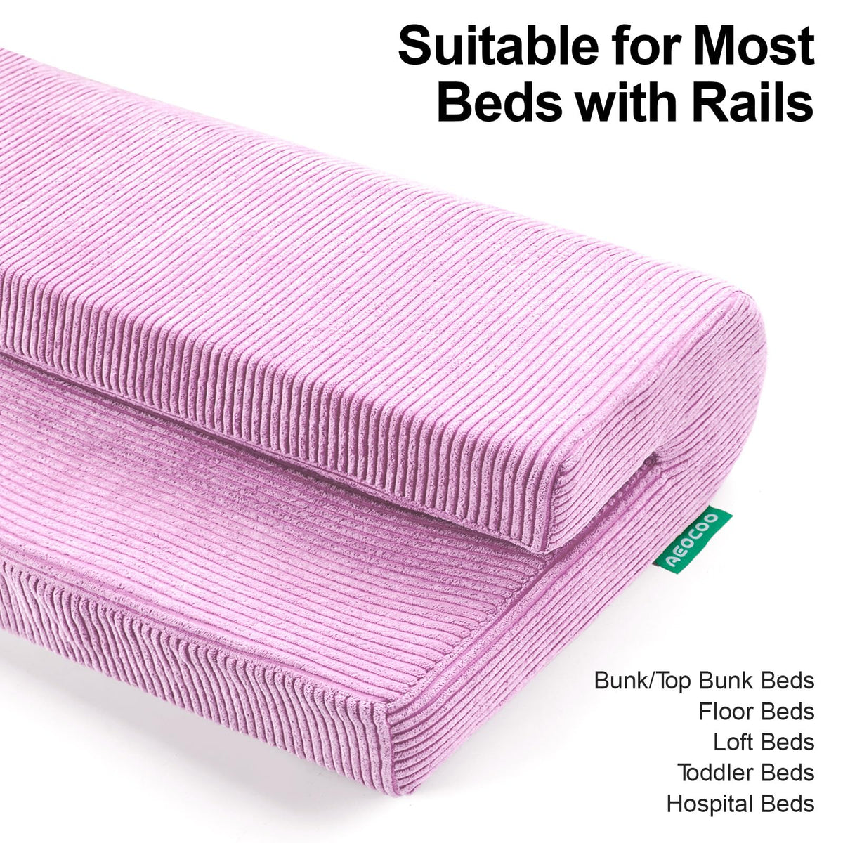 AEOCOO Bed Bumpers for Toddlers, Size 2.3 Ft, Toddler Bed Rail Bumper Protector for Loft Beds & Bunk Beds, Bed Rail Height Extender Bed Guardrail, Anti-Bump | Fall Prevention, Purple