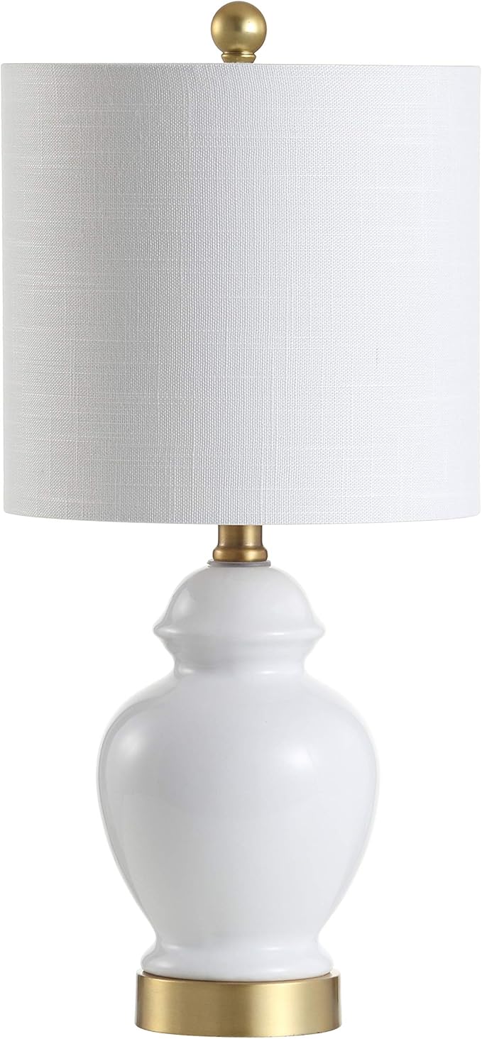 JONATHAN Y 20" White Textured Ceramic and Brass Gold Table Lamp, Glam Bedside Nightstand Lamp for Living Room Bedroom, White Linen Shade, LED Bulb Included JYL1035A