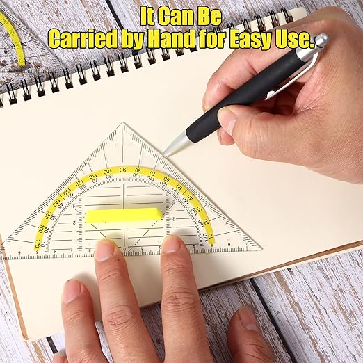Multifunctional Triangle Ruler with Handle, 4 PCS Transparent Set Square with Protractor Plastic Triangle Ruler Set Drafting Triangles for Designers Architectors Engineers Geometry Drawing Tools