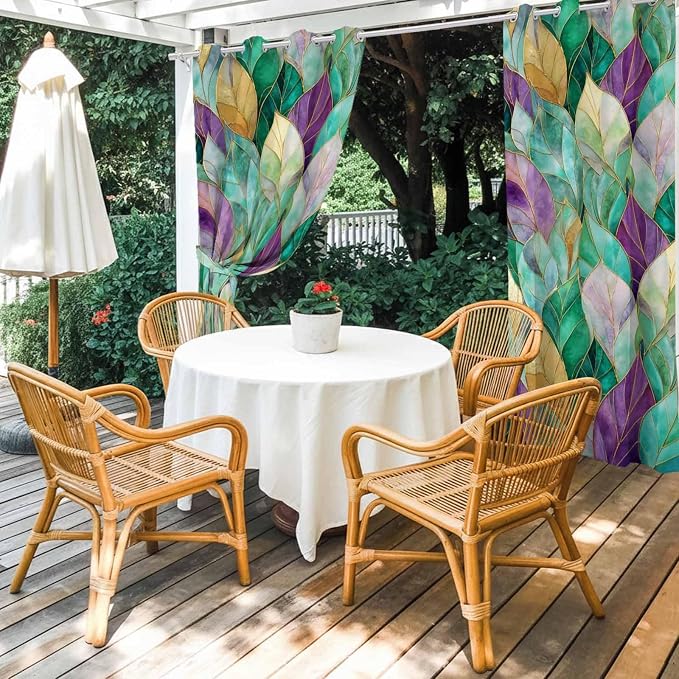 Leaves Outdoor Curtains for Patio Gorgeous Leaf Abstract Spring Waterproof