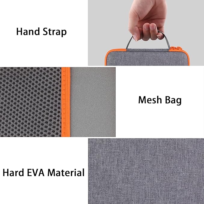 for WOLFBOX MF200 Compressed Air Duster Hard Storage Case(Gray Case,Orange Zipper)