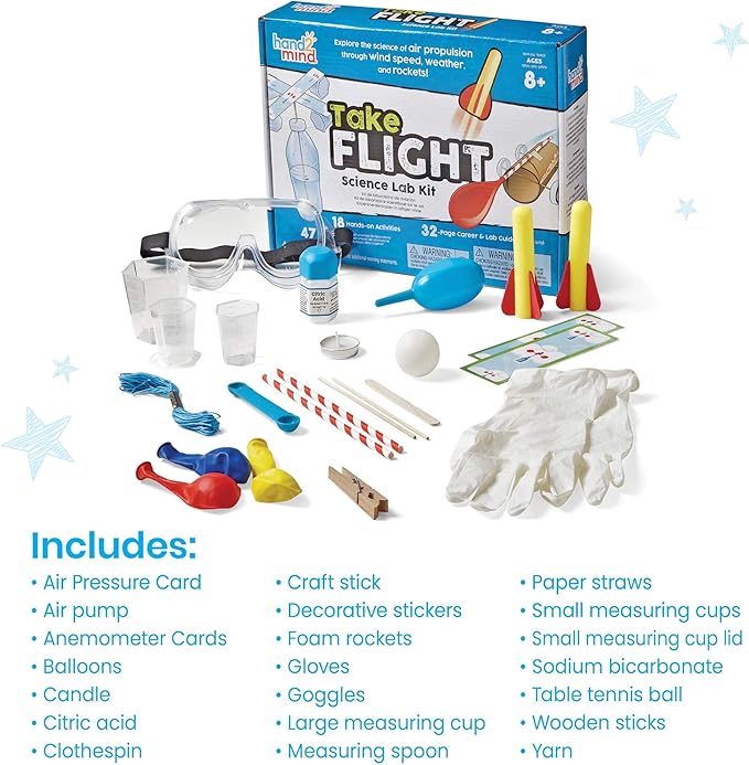hand2mind-93422 Take Flight Science Lab Kit, STEM Activities for Kids Ages 5-7, STEM Toys, Learn About STEM Careers, Lab Guide, Kids Foam Rockets, Rocket Science for Kids, 18 Hands-On Activities