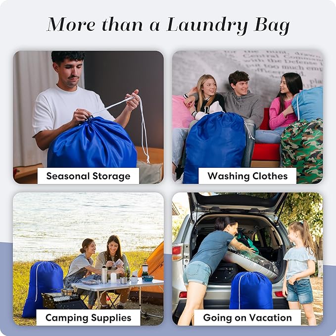 Nylon Laundry Bag - Locking Drawstring Closure and Machine Washable. These Bags will Fit a Laundry Basket or Hamper and Strong Enough to Carry up to Three Loads of Clothes. (Royal Blue)