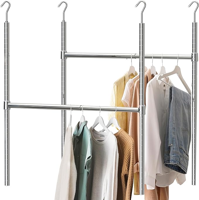 Simple Houseware Adjustable Closet Hanging Rod, Chrome - 2 Pack