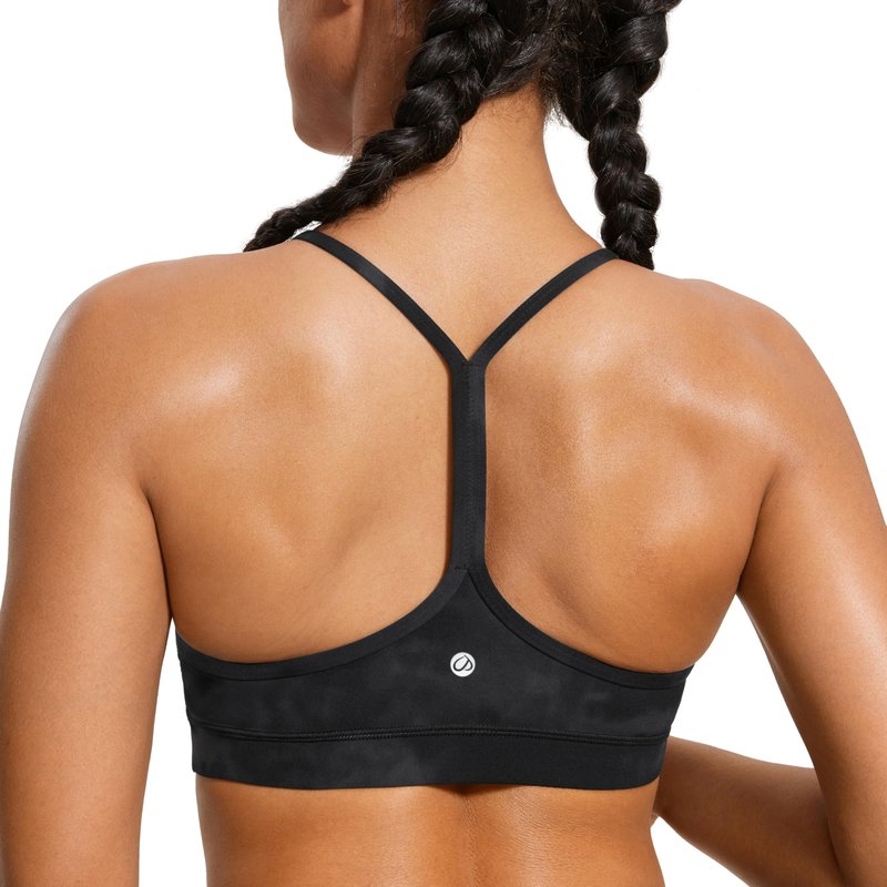 CRZ YOGA Butterluxe Y Back Sports Bras for Women - Padded Racerback Low Impact Spaghetti Thin Strap Workout Yoga Top Black Tie Dye Flowers Small