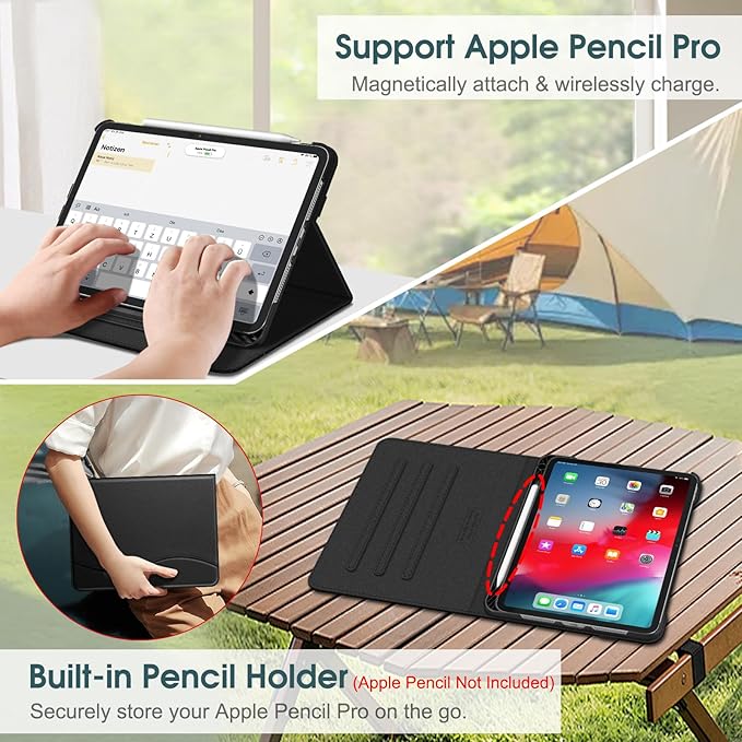 Fintie Folio Case for iPad Pro 11-inch (M5) 2025 / (M4) 2024 - Multiple Angles Viewing Stand Protective Cover with Pencil Holder & Pocket, Auto Wake/Sleep, Black