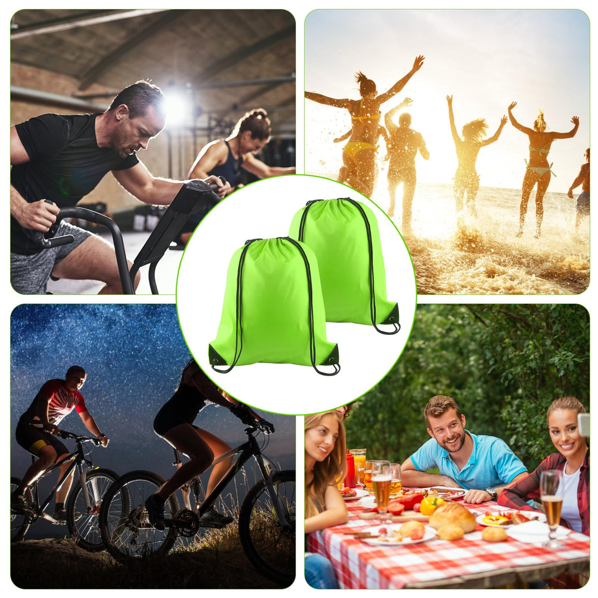 PLULON 6 Pcs Drawstring Bags Bulk Fluorescent Green Drawstring Backpack String Backpack Cinch Sack Sport Gym Backpack Bags for Yoga Traveling Outdoor Sports