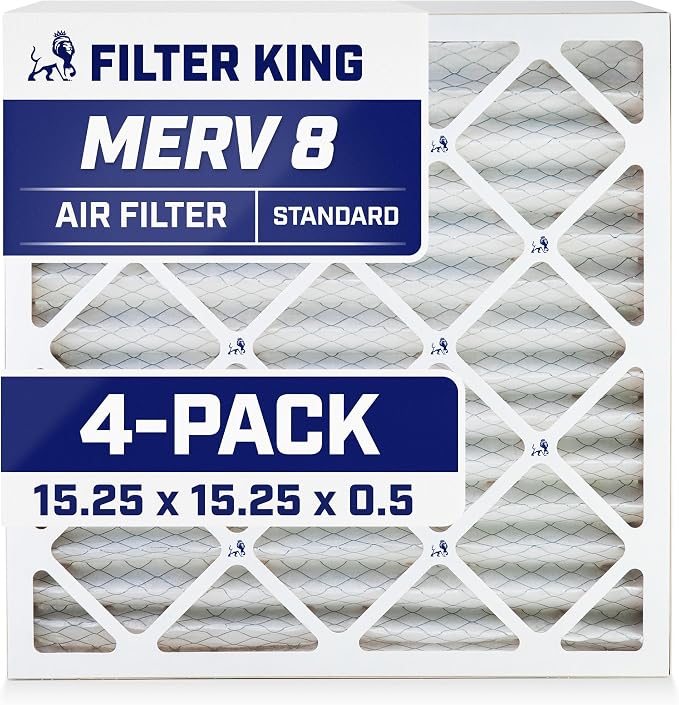 Filter King 15.25x15.25x0.5 Air Filter | 4-PACK | MERV 8 HVAC Pleated A/C