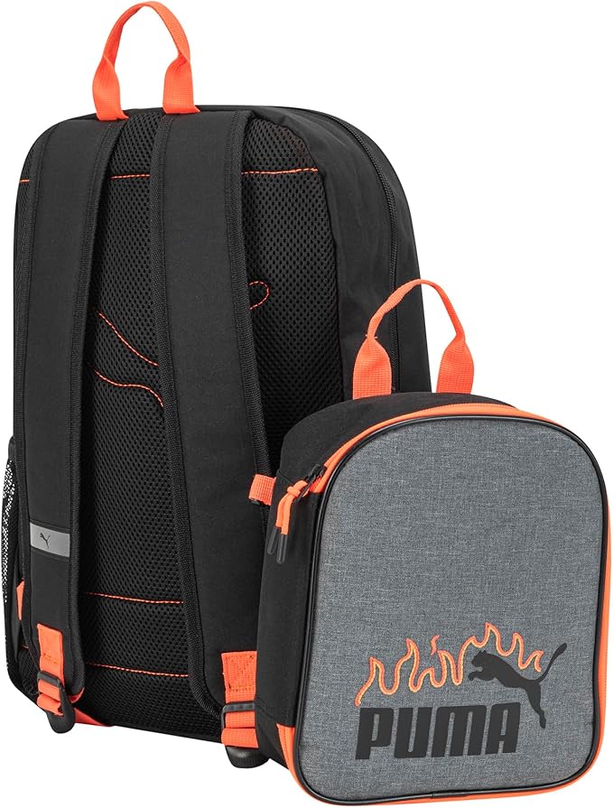 PUMA Unisex Kid's Colony Lunch Kit & Backpack Combo, Heather Grey/Heat Fire, Medium