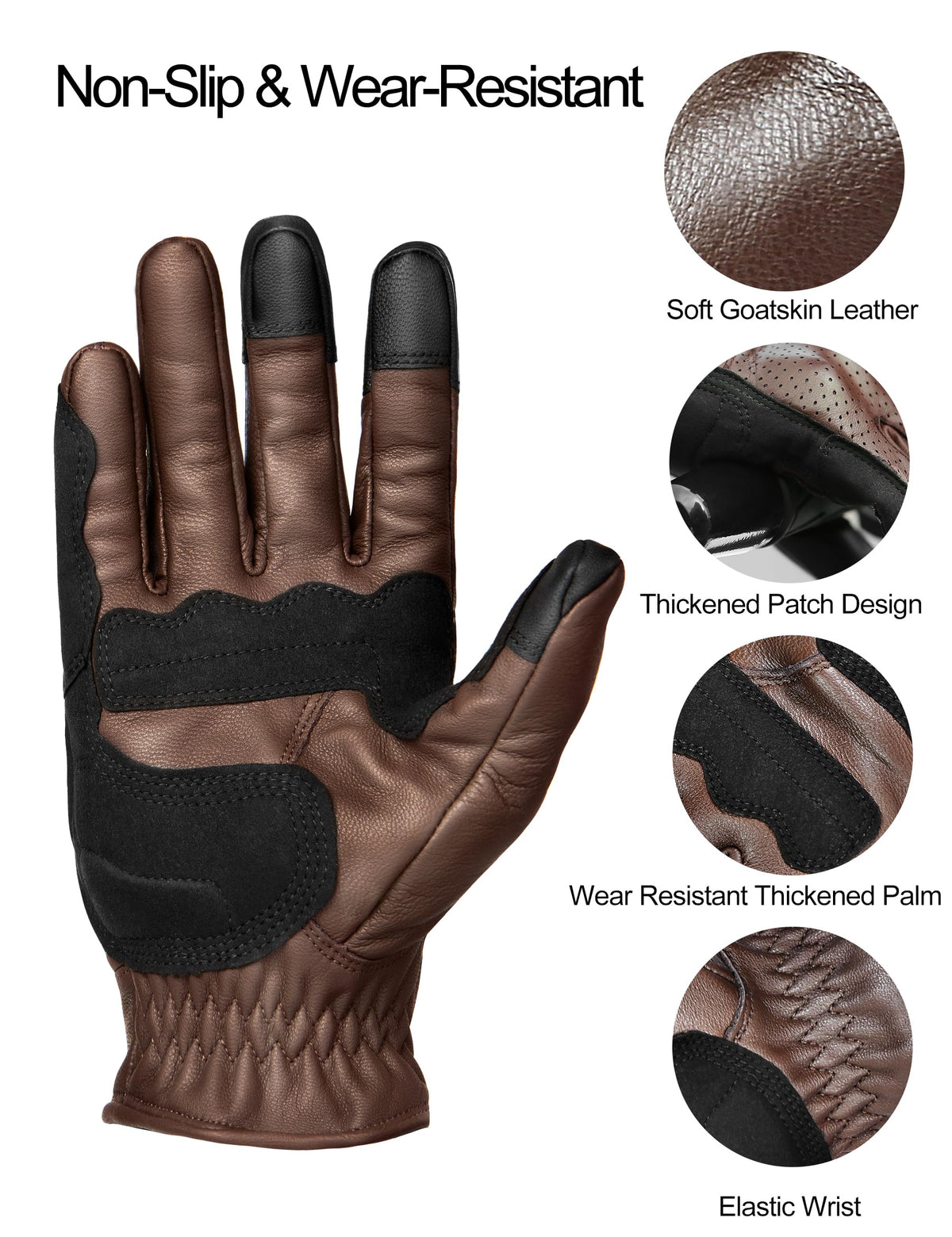 INBIKE Motorcycle Gloves for Men Premium Genuine Perforated Leather Breathable Motorbike Riding Gloves Touchscreen with Hard Knuckle